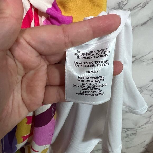 Donna Morgan V-Front Bell Sleeve Navy Blue & Pink Floral Mini Dress Size 0 - Picture 5 of 8